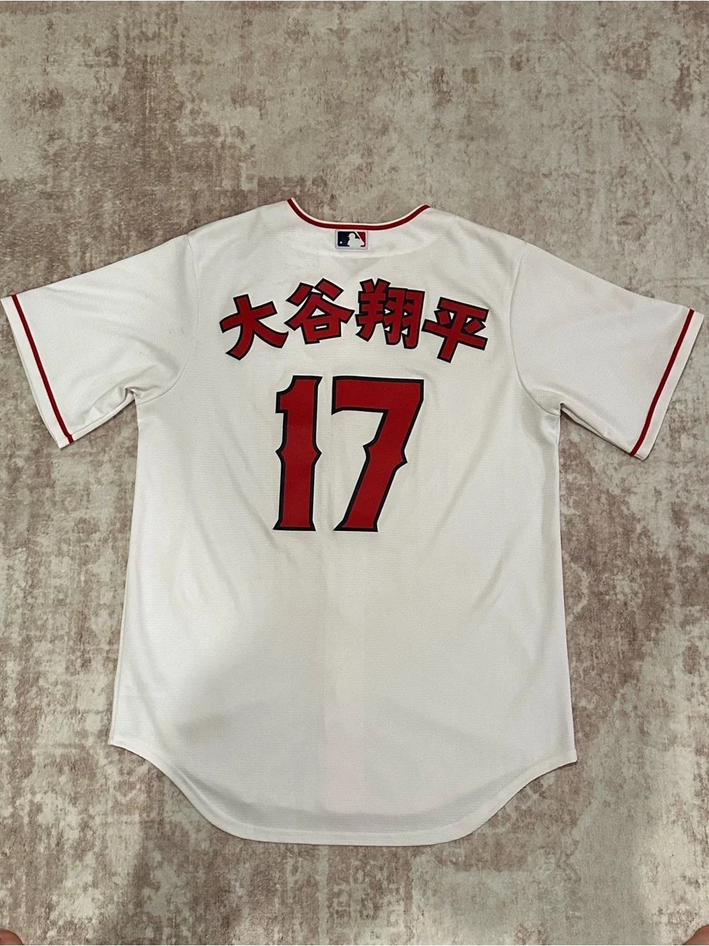 Nike White & Red Angels Baseball Jersey